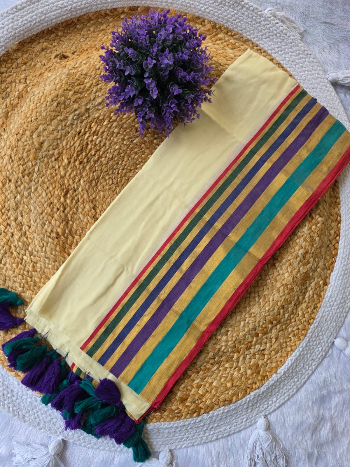Cotton sarees with gold temple border, multicolour range