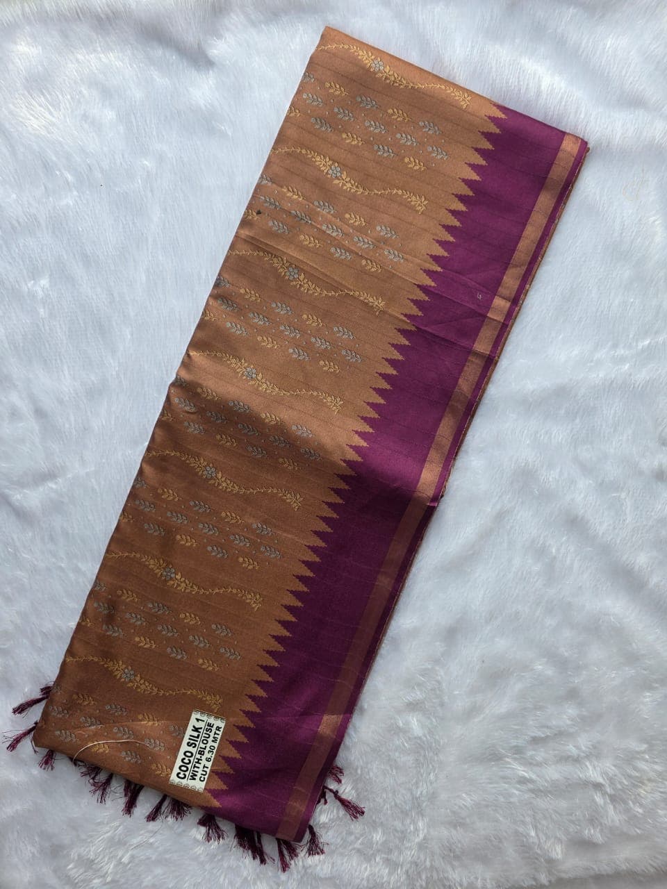 Coco Silk Saree — Orange Checks & Brown