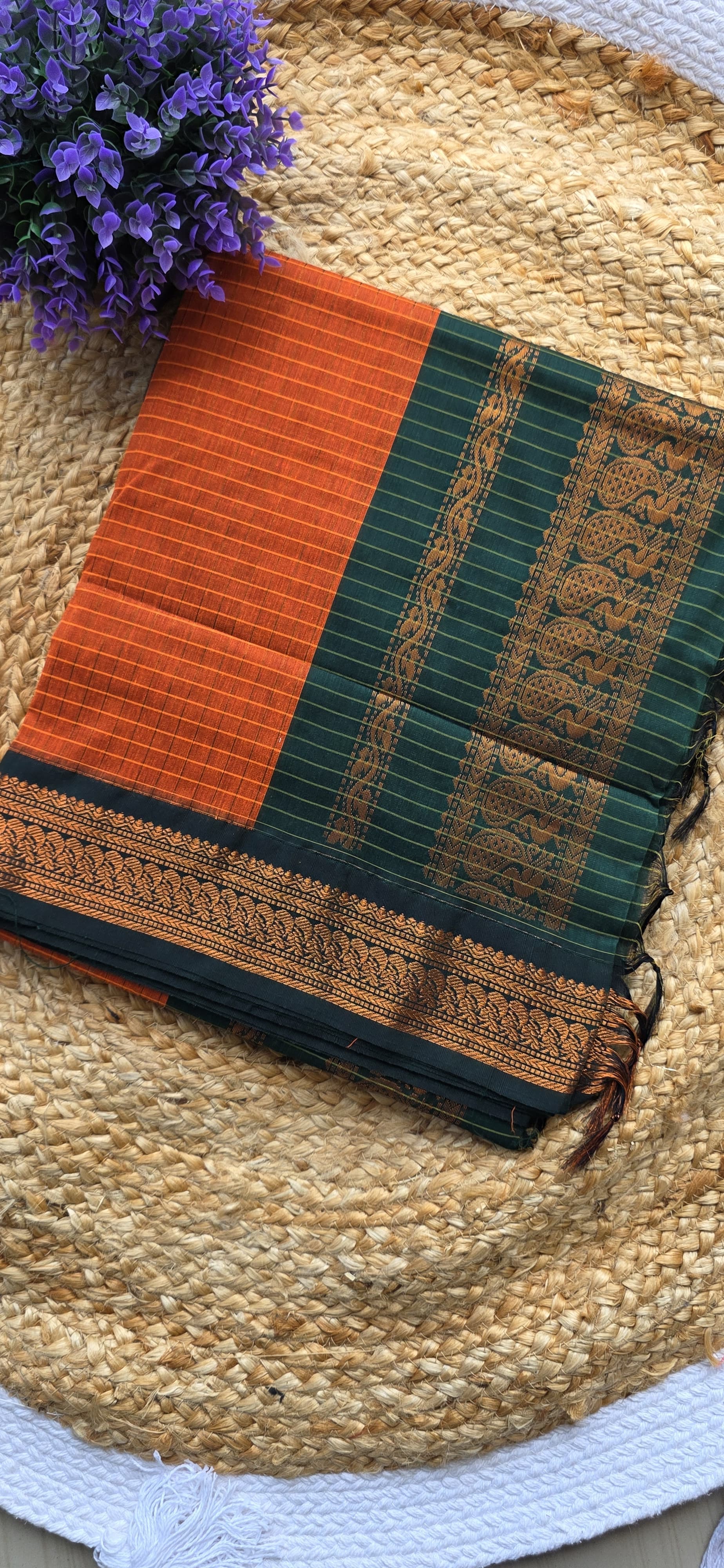 Kalyani Cotton Saree — Mustard & Green