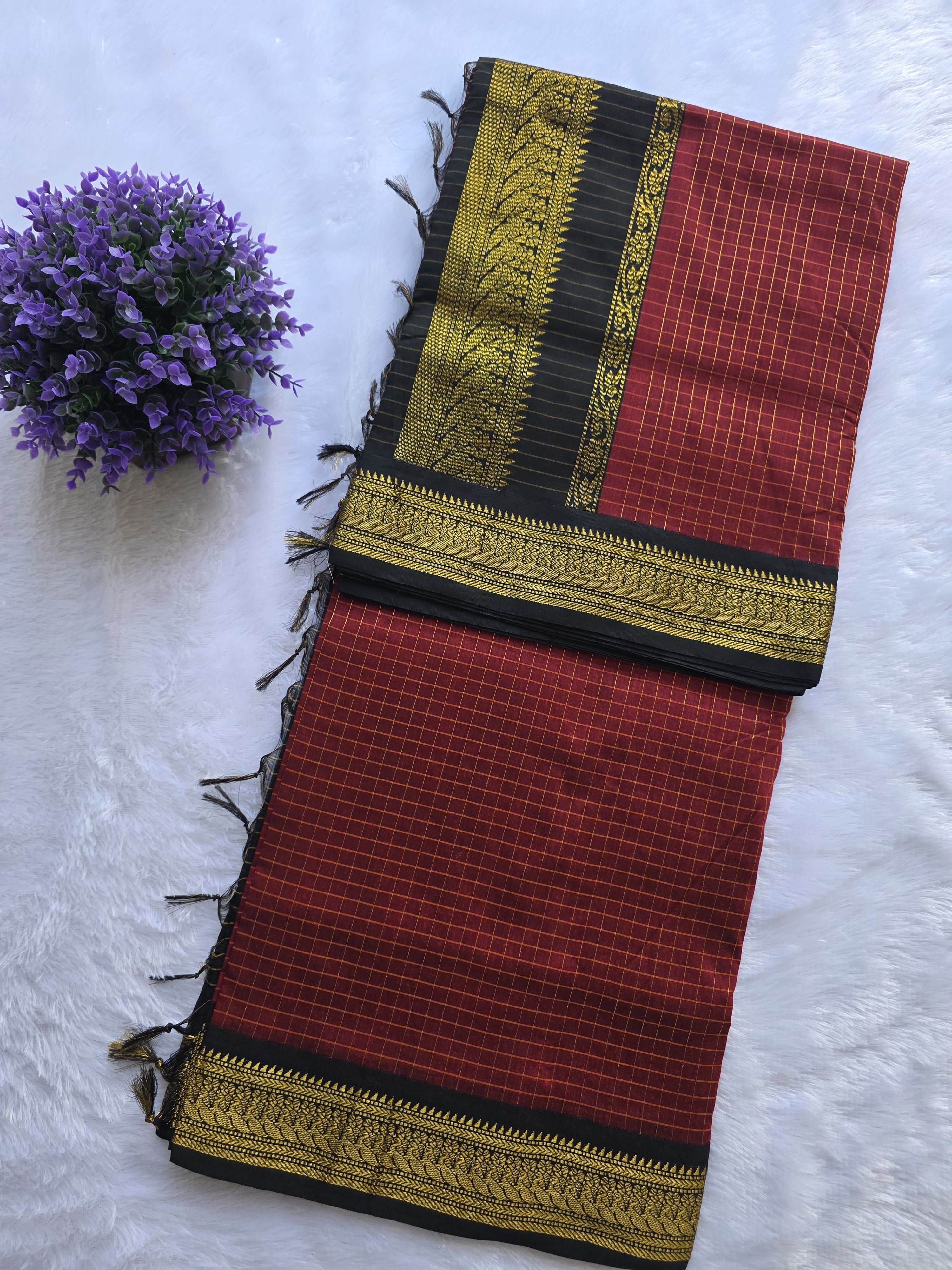 Kalyani Cotton Saree — Maroon & Black